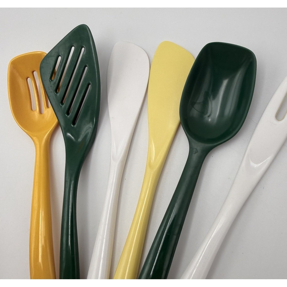 Vtg Hutzler Melamine Serving Cooking Utensils 6pc Lot Spoons 8 In Mixed Colors
